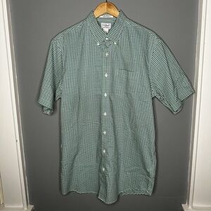 LL Bean Mens Wrinkle Resistant Shirt Gingham Check Green Blue Short‎ Sleeve LT